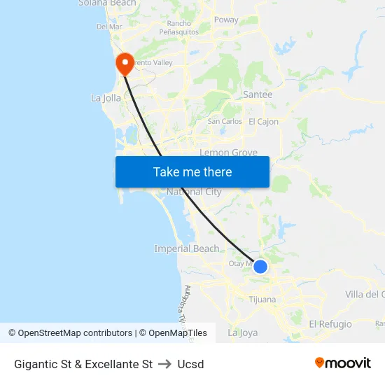 Gigantic St & Excellante St to Ucsd map