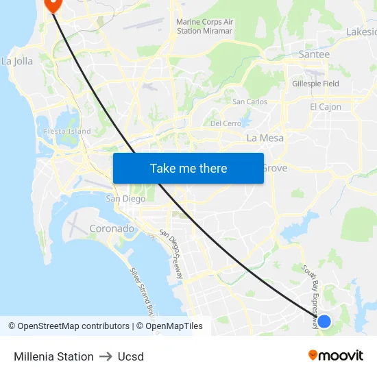 Millenia Station to Ucsd map