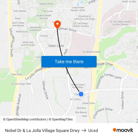 Nobel Dr & La Jolla Village Square Drwy to Ucsd map