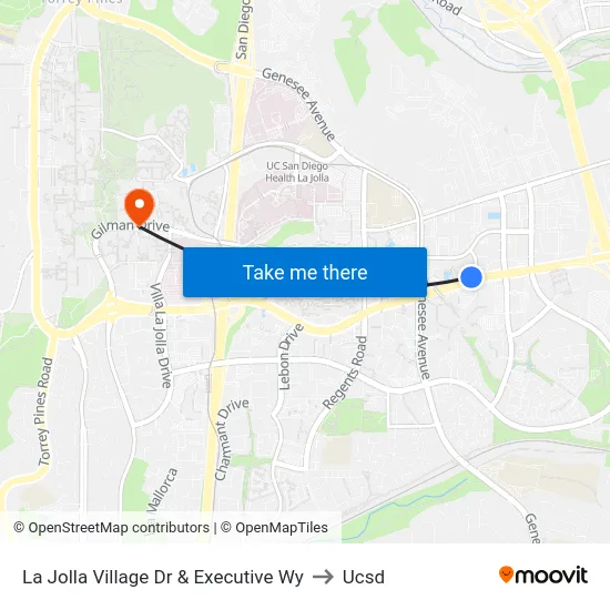 La Jolla Village Dr & Executive Wy to Ucsd map