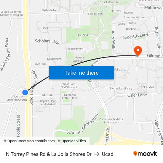 N Torrey Pines Rd & La Jolla Shores Dr to Ucsd map