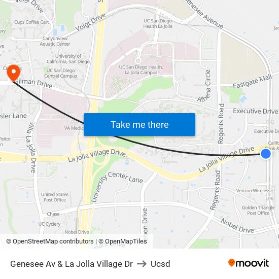 Genesee Av & La Jolla Village Dr to Ucsd map