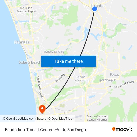 Escondido Transit Center to Uc San Diego map