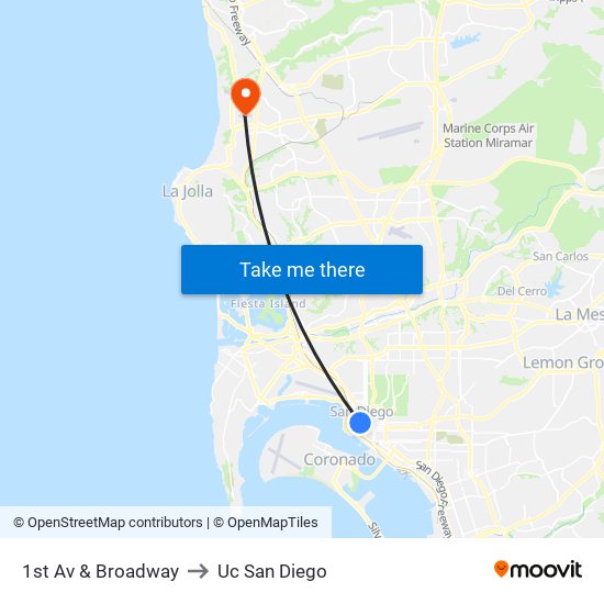 1st Av & Broadway to Uc San Diego map