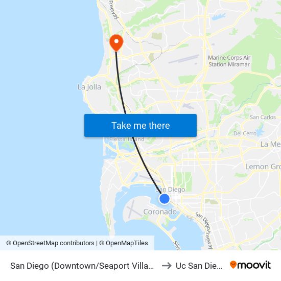 San Diego (Downtown/Seaport Village) to Uc San Diego map