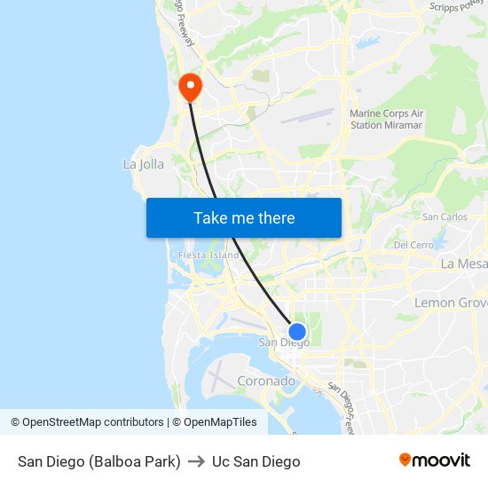 San Diego (Balboa Park) to Uc San Diego map