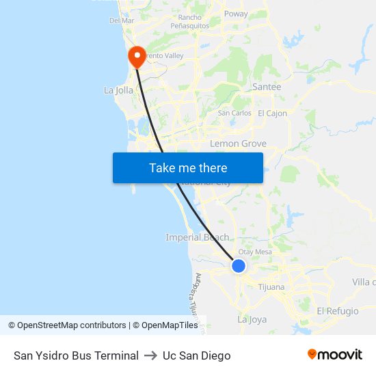 San Ysidro Bus Terminal to Uc San Diego map