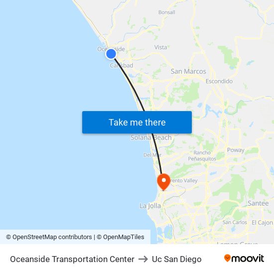 Oceanside Transportation Center to Uc San Diego map