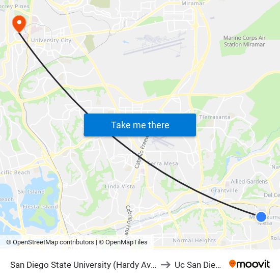 San Diego State University (Hardy Ave) to Uc San Diego map