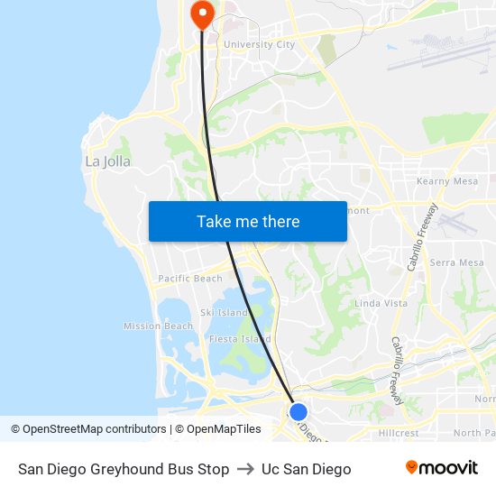 San Diego Greyhound Bus Stop to Uc San Diego map