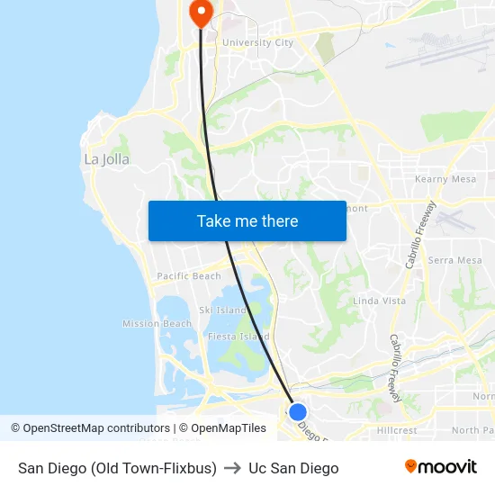San Diego (Old Town-Flixbus) to Uc San Diego map
