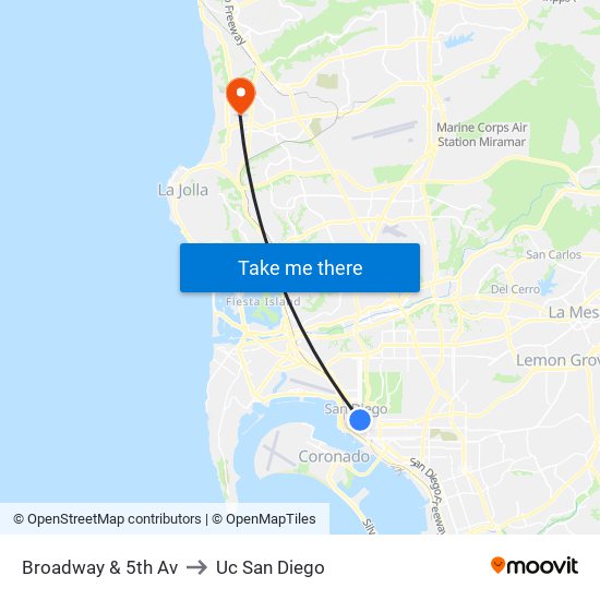 Broadway & 5th Av to Uc San Diego map