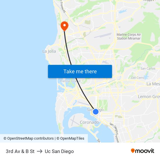 3rd Av & B St to Uc San Diego map
