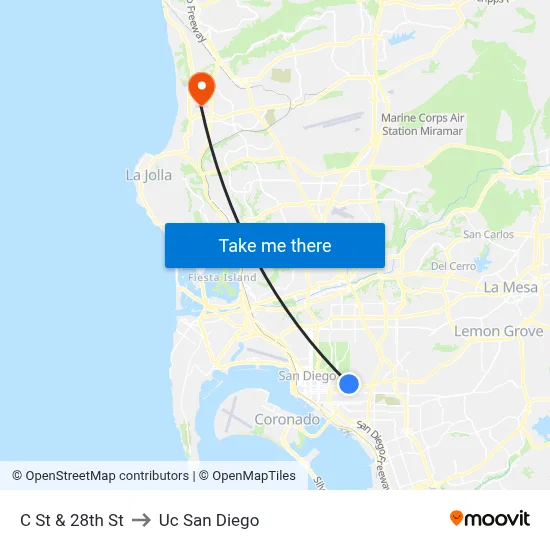 C St & 28th St to Uc San Diego map