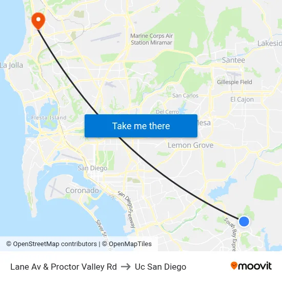 Lane Av & Proctor Valley Rd to Uc San Diego map