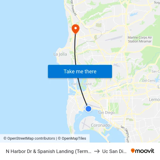 N Harbor Dr & Spanish Landing (Terminal 2) to Uc San Diego map