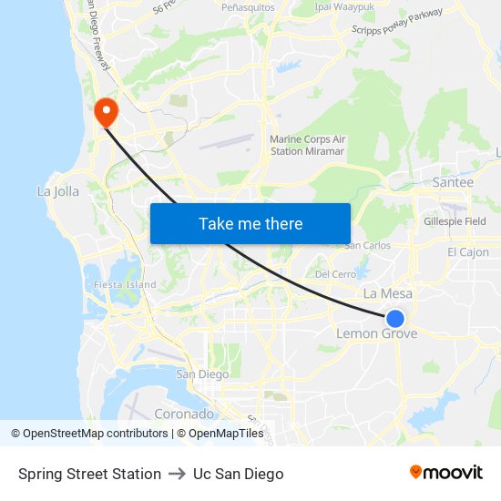 Spring Street Station to Uc San Diego map