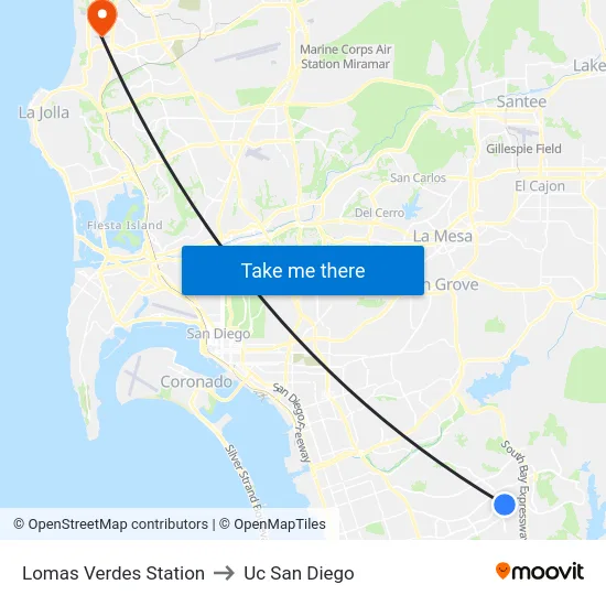 Lomas Verdes Station to Uc San Diego map