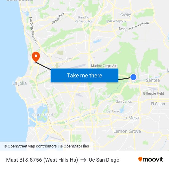 Mast Bl & 8756 (West Hills Hs) to Uc San Diego map