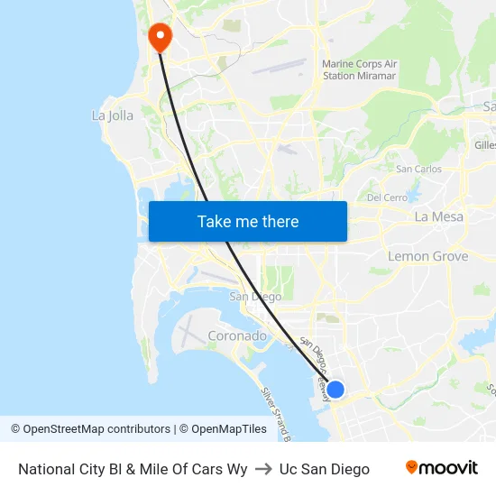 National City Bl & Mile Of Cars Wy to Uc San Diego map