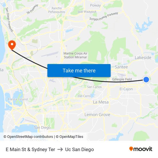 E Main St & Sydney Ter to Uc San Diego map