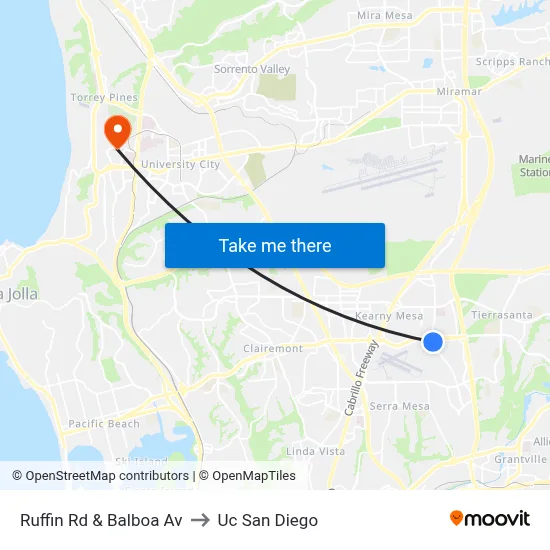 Ruffin Rd & Balboa Av to Uc San Diego map