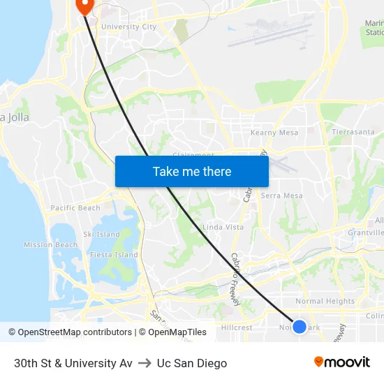 30th St & University Av to Uc San Diego map