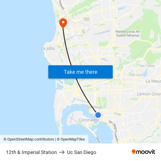 12th & Imperial Station to Uc San Diego map