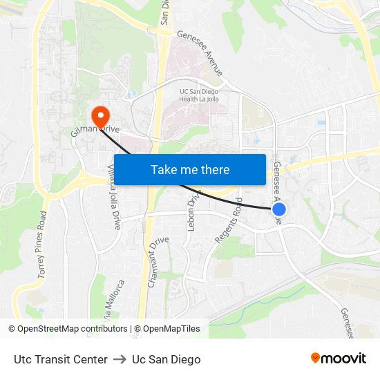 Utc Transit Center to Uc San Diego map