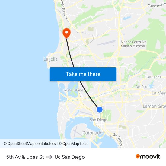 5th Av & Upas St to Uc San Diego map