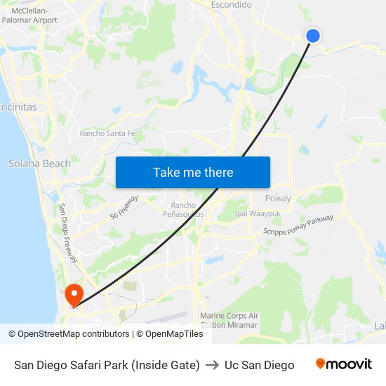 San Diego Safari Park (Inside Gate) to Uc San Diego map