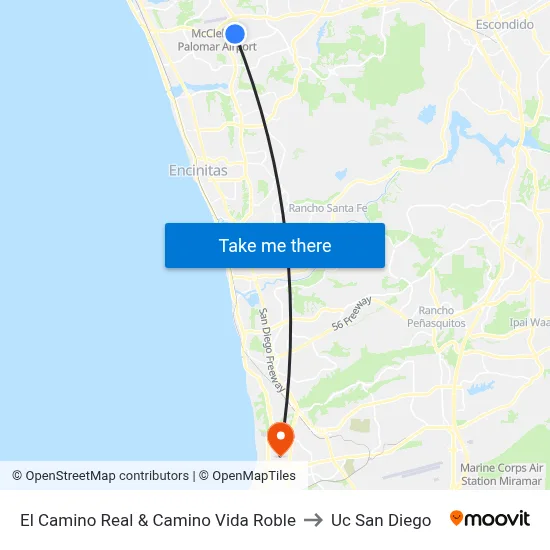 El Camino Real & Camino Vida Roble to Uc San Diego map