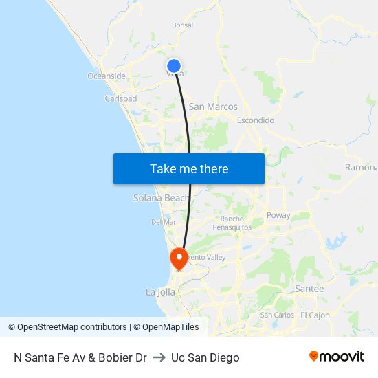 N Santa Fe Av & Bobier Dr to Uc San Diego map