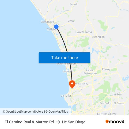 El Camino Real & Marron Rd to Uc San Diego map