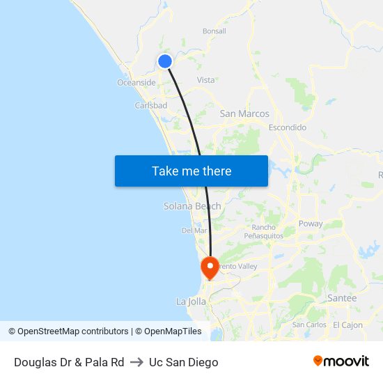 Douglas Dr & Pala Rd to Uc San Diego map