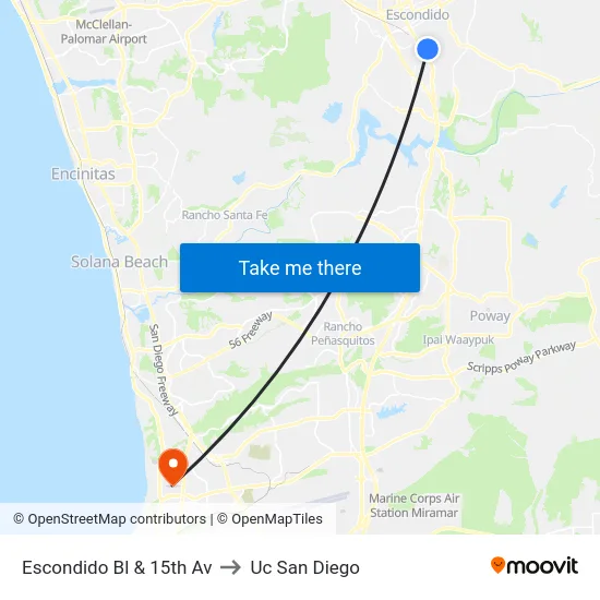 Escondido Bl & 15th Av to Uc San Diego map