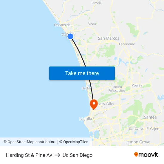 Harding St & Pine Av to Uc San Diego map