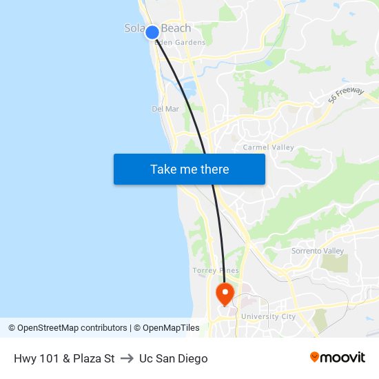Hwy 101 & Plaza St to Uc San Diego map