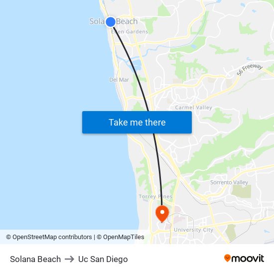 Solana Beach to Uc San Diego map