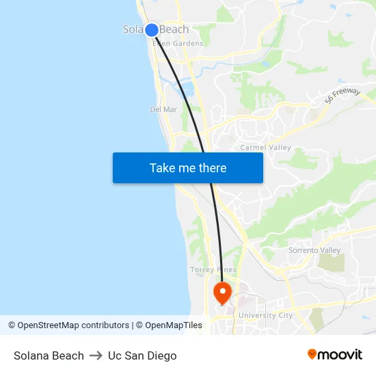 Solana Beach to Uc San Diego map