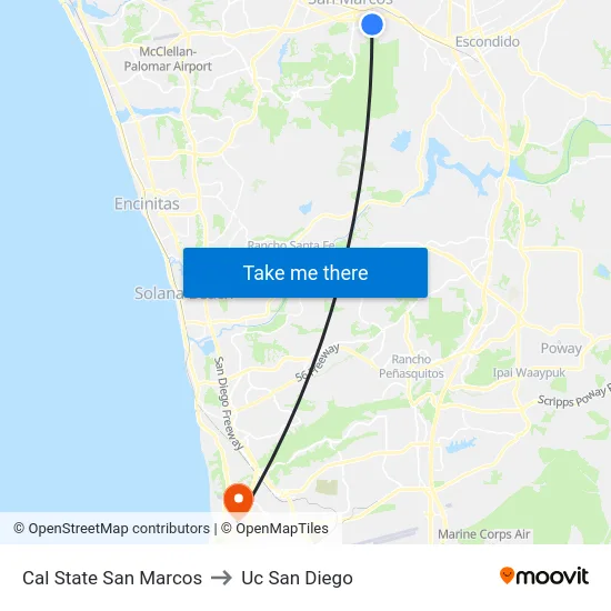 Cal State San Marcos to Uc San Diego map