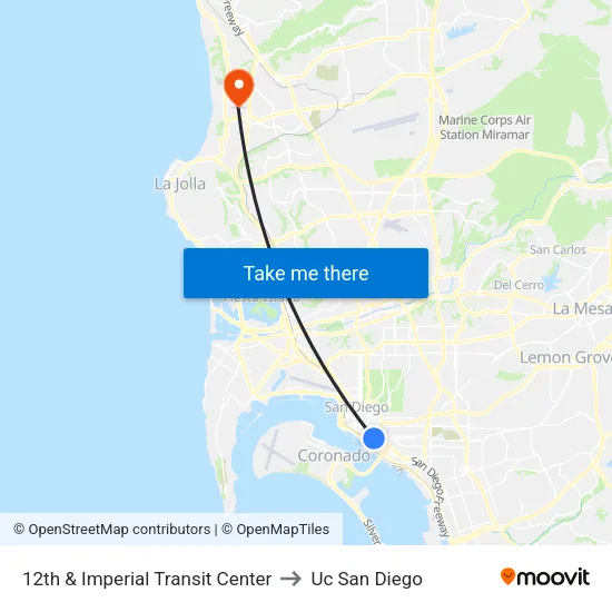 12th & Imperial Transit Center to Uc San Diego map