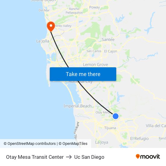 Otay Mesa Transit Center to Uc San Diego map