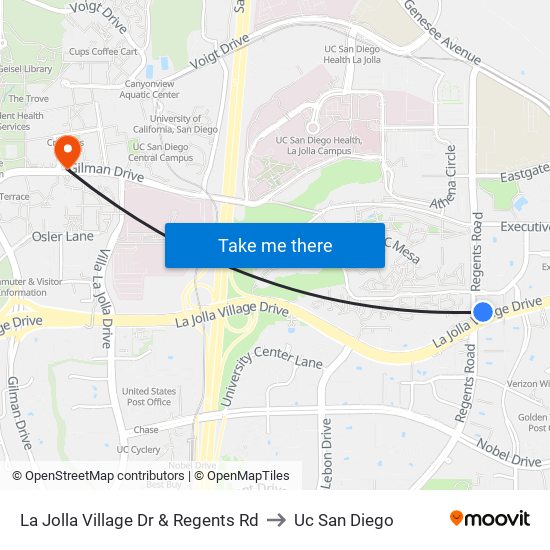 La Jolla Village Dr & Regents Rd to Uc San Diego map