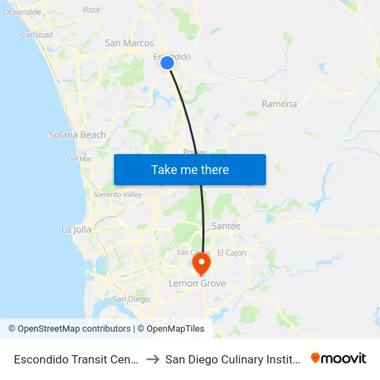 Escondido Transit Center to San Diego Culinary Institute map