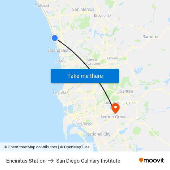 Encinitas Station to San Diego Culinary Institute map