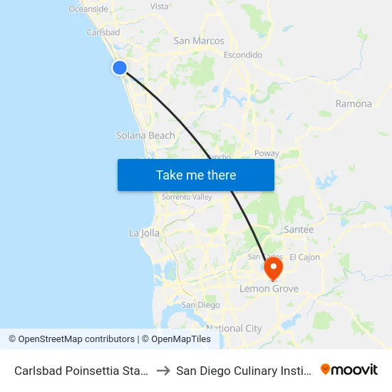 Carlsbad Poinsettia Station to San Diego Culinary Institute map