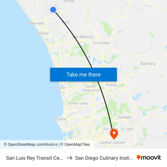 San Luis Rey Transit Center to San Diego Culinary Institute map