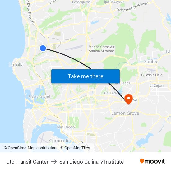 Utc Transit Center to San Diego Culinary Institute map