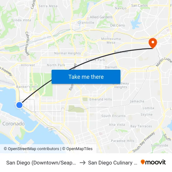 San Diego (Downtown/Seaport Village) to San Diego Culinary Institute map